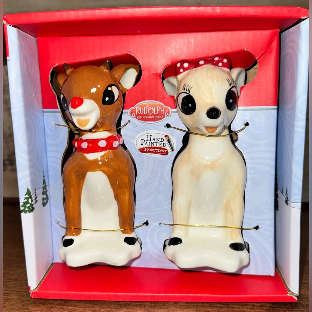 🥰 Rudolph The Red Nose Reindeer 🦌 & Clarice Salt & Pepper Shakers Hand Painted